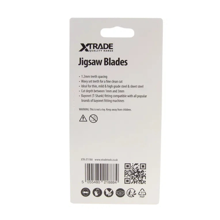 XTRADE JT118A Jigsaw Blade Metal (5 Pack) - 75mm HSS Blades with Wavy Set Teeth