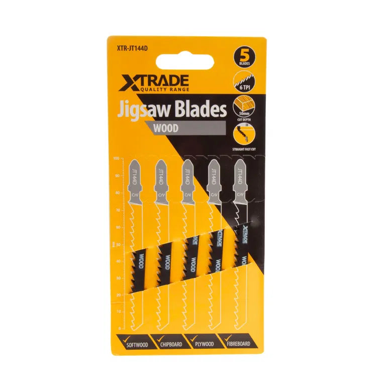 XTRADE JT144D Jigsaw Blade Wood (5 Pack) - 100mm CrV High-Speed Wood Cutting Blades