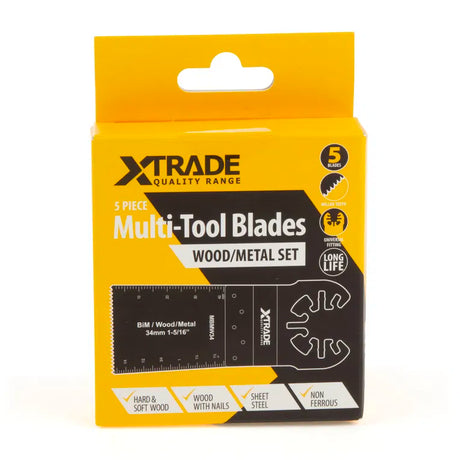XTRADE MBMW34-5 Multi-Tool Blade Set Wood/Metal (5 Piece) - 34mm Bi-Metal Blades