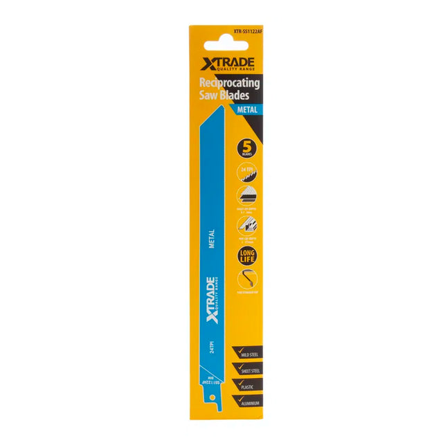 XTRADE S1122AF Recip Saw Blade Metal (5 Pack) - 225mm BIM Blades for Fine Sheet & Pipe Cuts