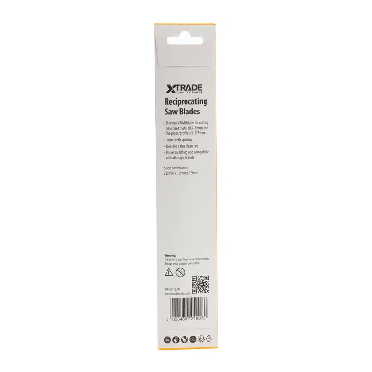 XTRADE S1122AF Recip Saw Blade Metal (5 Pack) - 225mm BIM Blades for Fine Sheet & Pipe Cuts