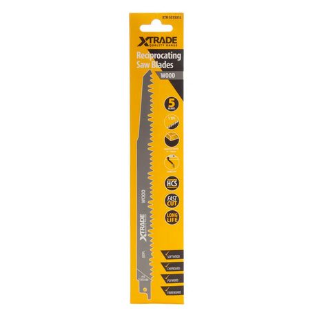 XTRADE SS1531L Recip Saw Blade Wood (5 Pack) - 240mm HCS Blades for Coarse Cutting