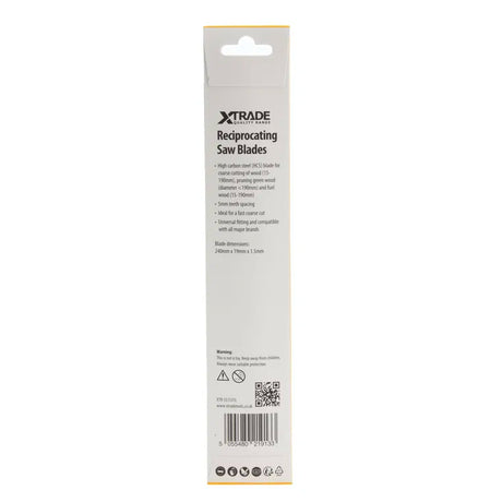 XTRADE SS1531L Recip Saw Blade Wood (5 Pack) - 240mm HCS Blades for Coarse Cutting