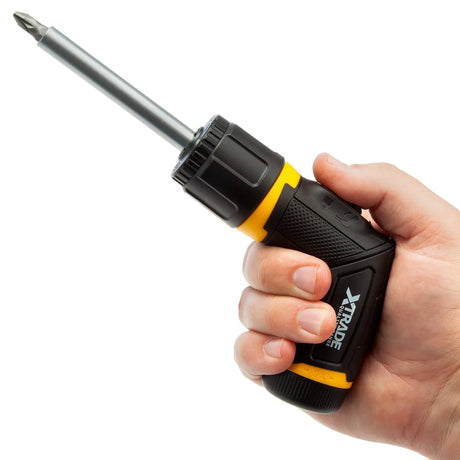 XTrade 12 Piece Ratchet Screwdriver Set - Dual-Grip Design with S2 Bits and Sockets