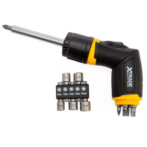 XTrade 12 Piece Ratchet Screwdriver Set - Dual-Grip Design with S2 Bits and Sockets