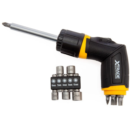 XTrade 12 Piece Ratchet Screwdriver Set - Dual-Grip Design with S2 Bits and Sockets