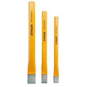 XTrade 3 Piece Cold Chisel Set [10mm, 12mm, 16mm] - Durable Cr-V Steel with Polished Tips