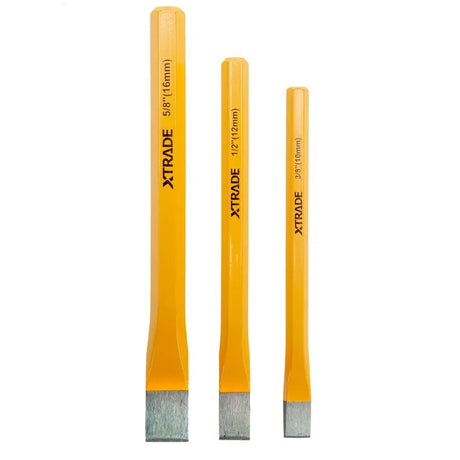 XTrade 3 Piece Cold Chisel Set [10mm, 12mm, 16mm] - Durable Cr-V Steel with Polished Tips