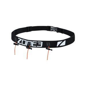 Zone3 Racebelt with Gel Loops Black/White - Adjustable Triathlon Race Number Belt